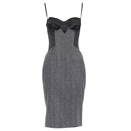 Dolce & Gabbana-Dolce & Gabbana Vintage grey virgin wool blend tweed herringbone dress -Black