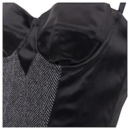 Dolce & Gabbana-Dolce & Gabbana Vintage grey virgin wool blend tweed herringbone dress -Black