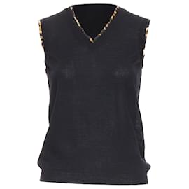 Yves Saint Laurent-Yves Saint Laurent black wool silk trim sweater vest-Black