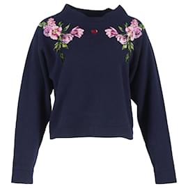 Dolce & Gabbana- Dolce & Gabbana Knitted Floral-Print Sweater in Navy Blue Cashmere-Blue,Navy blue