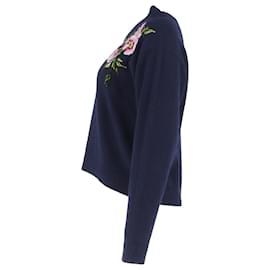 Dolce & Gabbana- Dolce & Gabbana Knitted Floral-Print Sweater in Navy Blue Cashmere-Blue,Navy blue
