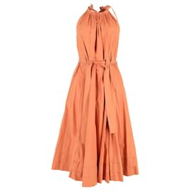 Ulla Johnson-Ulla Johnson Joni Belted Midi Dress in Orange Cotton-Orange,Coral