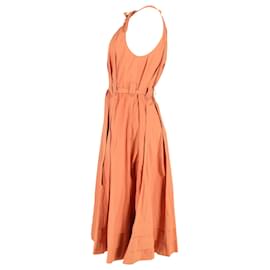 Ulla Johnson-Ulla Johnson Joni Belted Midi Dress in Orange Cotton-Orange,Coral