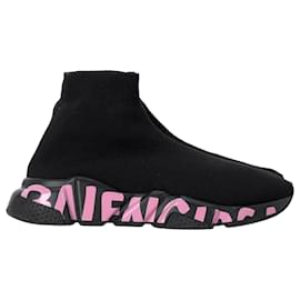 Balenciaga-Balenciaga Graffiti Speed Sneakers in Black Polyester-Black