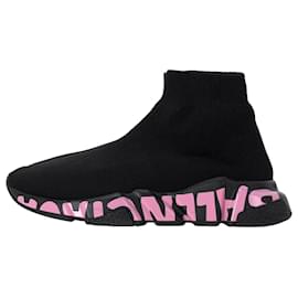 Balenciaga-Balenciaga Graffiti Speed Sneakers in Black Polyester-Black