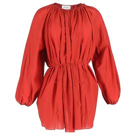 Autre Marque Abito Mini Gathered Matteau in Cotone Organico Rosso e Seta Rosso