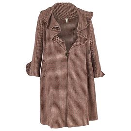 Sonia Rykiel Houndstooth Coat in Brown Wool Brown Red