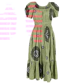 Ulla Johnson- Ulla Johnson Printed Puffed-Sleeve Midi Dress in Multicolor Cotton-Multiple colors