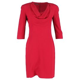 Vestido de lã vermelha com mangas 3/4 e decote drapeado, comprimento até o joelho de Alexander McQueen Vermelho