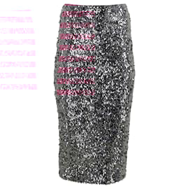 Autre Marque- Rotate Birger Christensen Sequined Midi Pencil Skirt in Pink Polyester-Pink