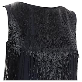 Michael Kors-Michael Kors black bead fringe crew knee flapper dress-Black