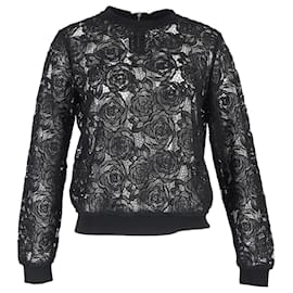 Alexander Mcqueen-Alexander McQueen Floral Lace Sweatshirt in Black Cotton-Black