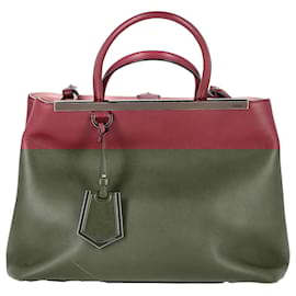 Fendi-Fendi Medium 2Jours Tote Bag in Red Leather -Red,Dark red