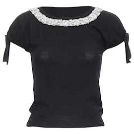 Dior-Christian Dior Vintage black wool glass embellished collar sweater-Black