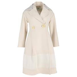 Fendi-Fendi Double-Breasted Coat in Cream Wool-White,Cream