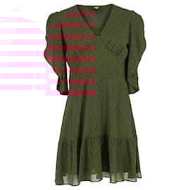 Michael Kors-MICHAEL Michael Kors Printed Cascade-Sleeve Mini Dress in Red Polyester-Other