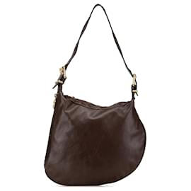 Fendi-Fendi Brown Leather Oyster Hobo-Brown,Dark brown