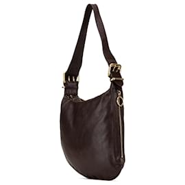Fendi-Fendi Brown Leather Oyster Hobo-Brown,Dark brown