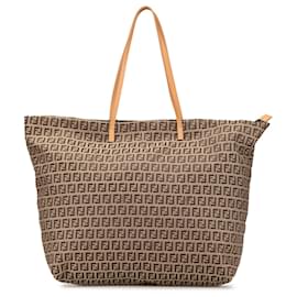 Fendi-Fendi Brown Zucchino Canvas Tote-Brown,Light brown