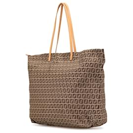 Fendi-Fendi Brown Zucchino Canvas Tote-Brown,Light brown