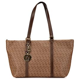 Fendi-Fendi Brown Zucchino Coated Canvas Superstar Tote-Brown