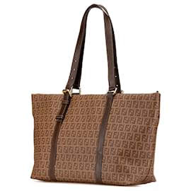 Fendi-Fendi Brown Zucchino Coated Canvas Superstar Tote-Brown