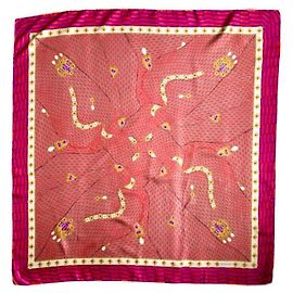 Quadrato in seta multicolore Bottega Veneta anni '90 Rosa Rosso D'oro Bianco sporco Viola scuro