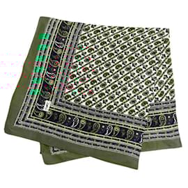 Yves Saint Laurent-80/90s Pareo Yves Saint Laurent (YSL) printed cotton voile in green, red, white, yellow cashmere design-Black,White,Red,Yellow,Dark green