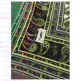 Yves Saint Laurent-80/90s Pareo Yves Saint Laurent (YSL) printed cotton voile in green, red, white, yellow cashmere design-Black,White,Red,Yellow,Dark green