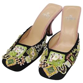 Fendi-FENDI High Heels Canvas 35 1/2 Pink Auth 101094-Pink