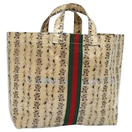 Gucci-GUCCI Web Sherry Line Tote Bag Vinyl Clear Red Green Auth bs21568-Red,Other,Green