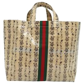Gucci-GUCCI Web Sherry Line Tote Bag Vinyl Clear Red Green Auth bs21568-Red,Other,Green