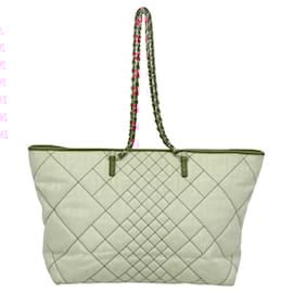 Fendi-FENDI Zucca Canvas Chain Tote Bag Beige Auth 99179-Beige