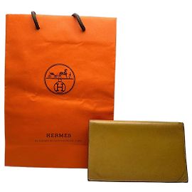 Hermès Porte-ID en cuir vintage Hermes Paris jaune Jaune