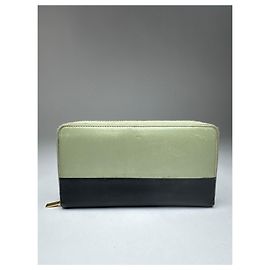 Céline Vintage Celine Triomphe Leather Wallet Green Black Black