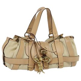 Chloé Kerala Sac à main en toile cuir beige or Auth 113171 Beige Doré