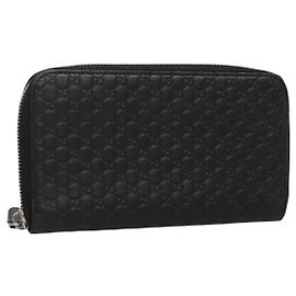 GUCCI Micro GG Canvas Guccissima Long Wallet Cuir Noir 544473 Auth am7738 Noir