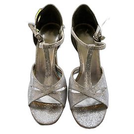 Miu Miu Silver Sequined Leather Sandals Silvery