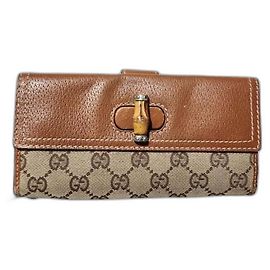 GUCCI Vintage Monogramm Bambus Continental Geldbörse Braun/Beige Braun Beige