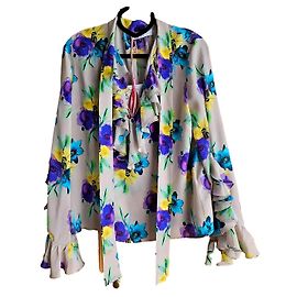 Top Msgm in seta multicolore con maniche a campana Multicolore