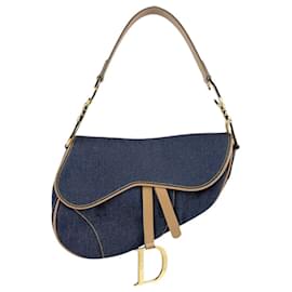 Christian Dior-Christian Dior Navy Denim Saddle Handbag-Navy blue