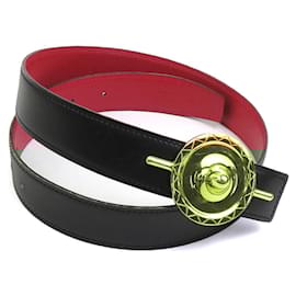 Hermès-Hermes Leather and Metal Belt-Black,Red,Golden