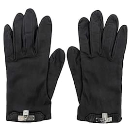 Hermès-Hermes Black Leather Short Gloves-Black