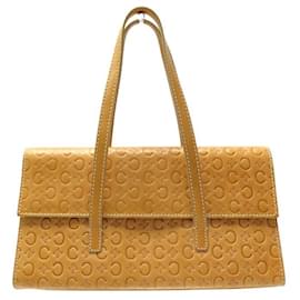 Céline-VINTAGE CELINE HAND BAG MACADAM TRIOMPHE PATTERN SHOULDER BAG CAMEL LEATHER-Camel