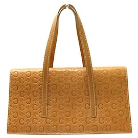 Céline-VINTAGE CELINE HAND BAG MACADAM TRIOMPHE PATTERN SHOULDER BAG CAMEL LEATHER-Camel