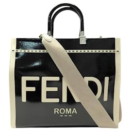 Fendi-NEW FENDI SUNSHINE MEDIUM TOTE BAG 8BH386 BLACK WHITE PATENT LEATHER-Other