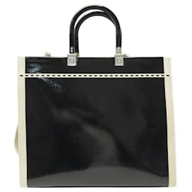 Fendi-NEUF SAC A MAIN CABAS FENDI SUNSHINE MEDIUM 8BH386 NOIR BLANC CUIR VERNIS-Autre