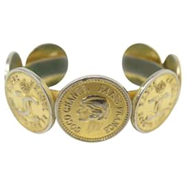 Chanel-VINTAGE BRACELET CHANEL MANCHETTE DE CASTELLANE 1984 PIECES DE MONNAIE JONC CUFF-Doré