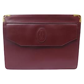 Cartier-VINTAGE HAND BAG MUST HAVE CARTIER BORDEAUX BURGUNDY POUCH-Dark red