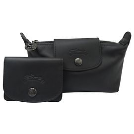 NINE COSMETIC CASES + LONGCHAMP LE PLIAGE XTRA BLACK LEATHER CARD HOLDER Black
